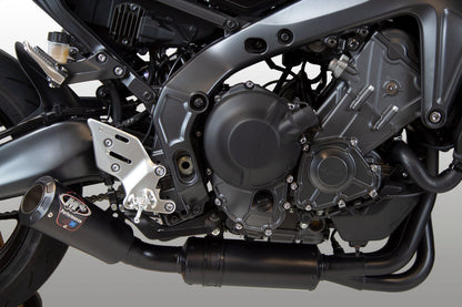 All black M4 full exhaust system for Yamaha MT-09/SXR900 2021-2026 by Bill's Exhausts, shown installed on motorcycle.