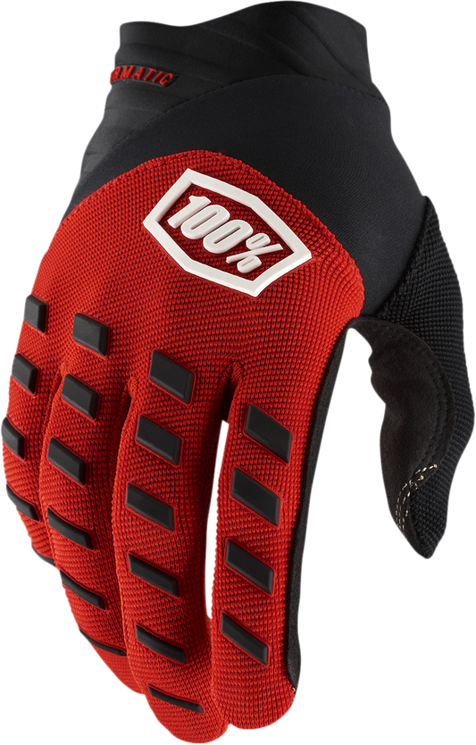 Bill's Exhausts 100% Airmatic Gloves in red and black, small size, showing the durable fabric and sporty design.
