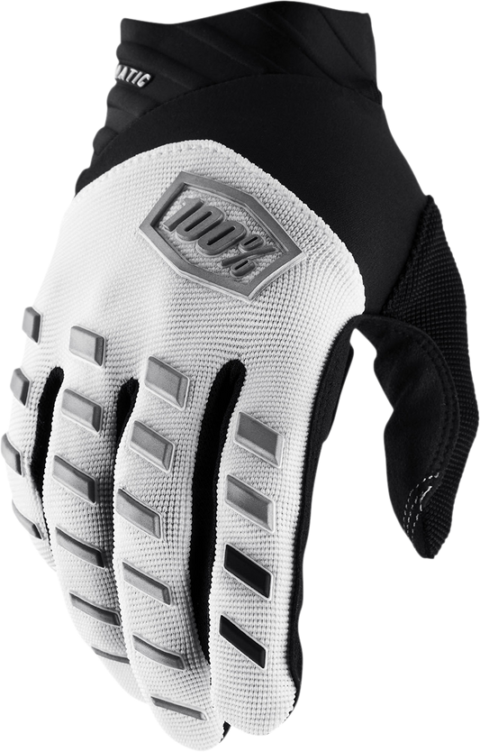 White 100% Airmatic Gloves by Bill's Exhausts, small size, showing the durable fabric and snug fit for motorcycle or driving protection.