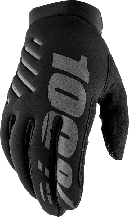 Black and gray Bill's Exhausts 100% Brisker gloves in small size, showing the textured fabric and snug fit design.