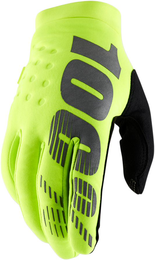 Bill's Exhausts 100% Brisker Gloves in fluo yellow, size XL, designed for visibility and protection during outdoor activities.