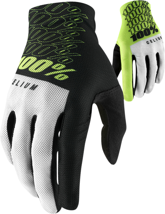 Bill's Exhausts 100% Celium Gloves in fluorescent yellow, small size, showing close-up of lightweight, protective gloves for outdoor work.