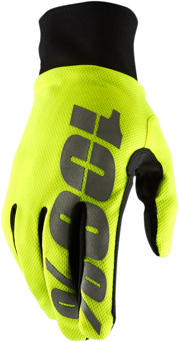 Bill's Exhausts Hydromatic waterproof gloves in fluorescent yellow, small size, designed for durability and visibility.
