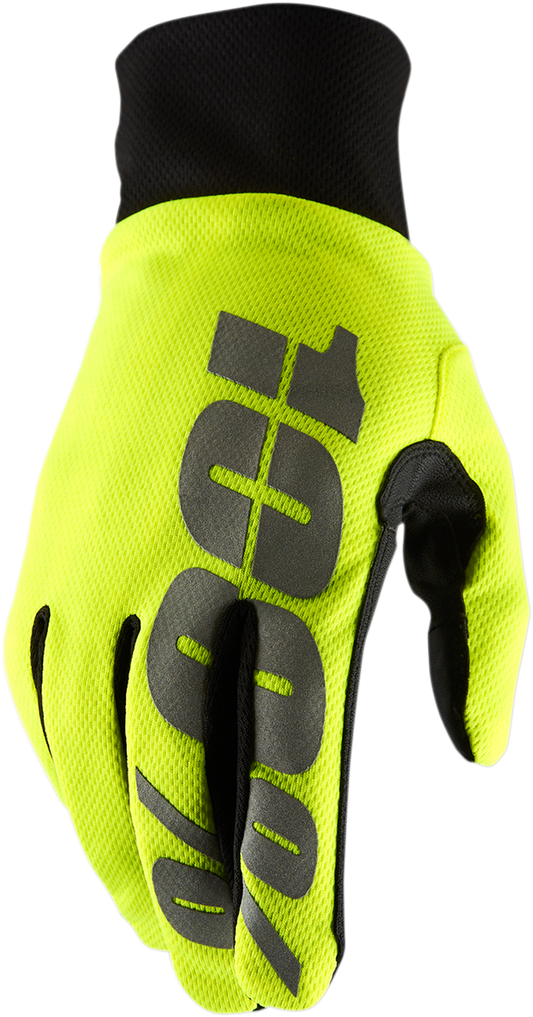Bill's Exhausts Hydromatic waterproof gloves in fluorescent yellow, small size, designed for durability and visibility.