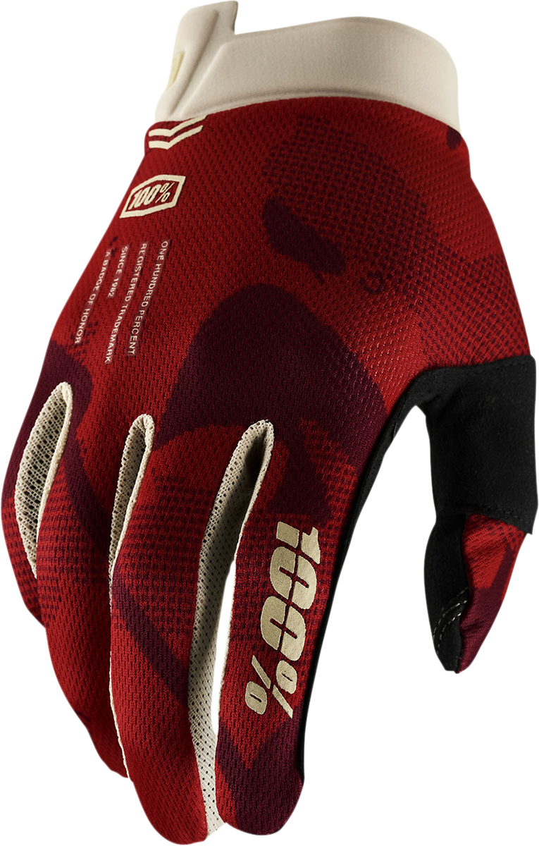 Bill's Exhausts 100% iTrack Gloves Terra XL, lightweight outdoor gloves with breathable fabric and adjustable wrist strap.