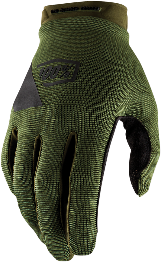 Bill's Exhausts Ridecamp Gloves in fatigue design, small size, showing textured fabric and secure wrist closure.