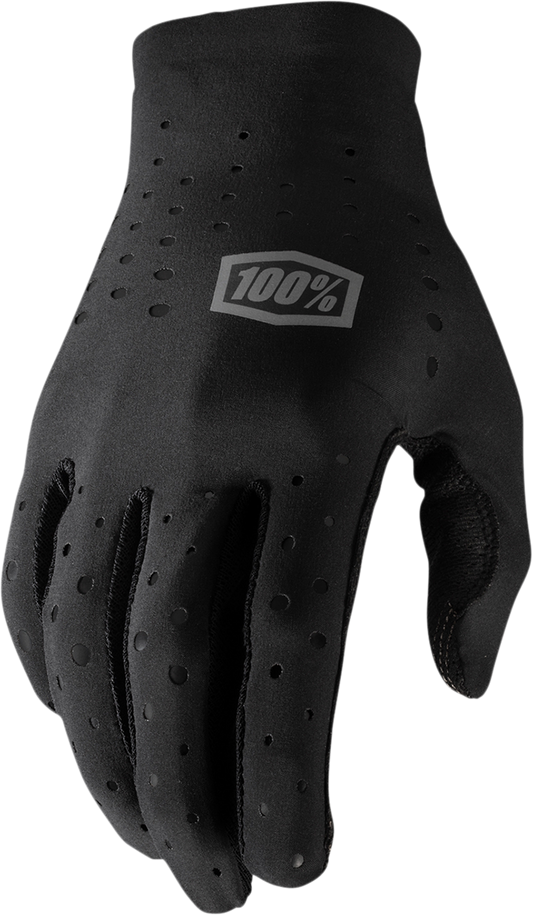 Black Bill's Exhausts 100% Sling MTB gloves in medium size, showing durable fabric and grip details for mountain biking.