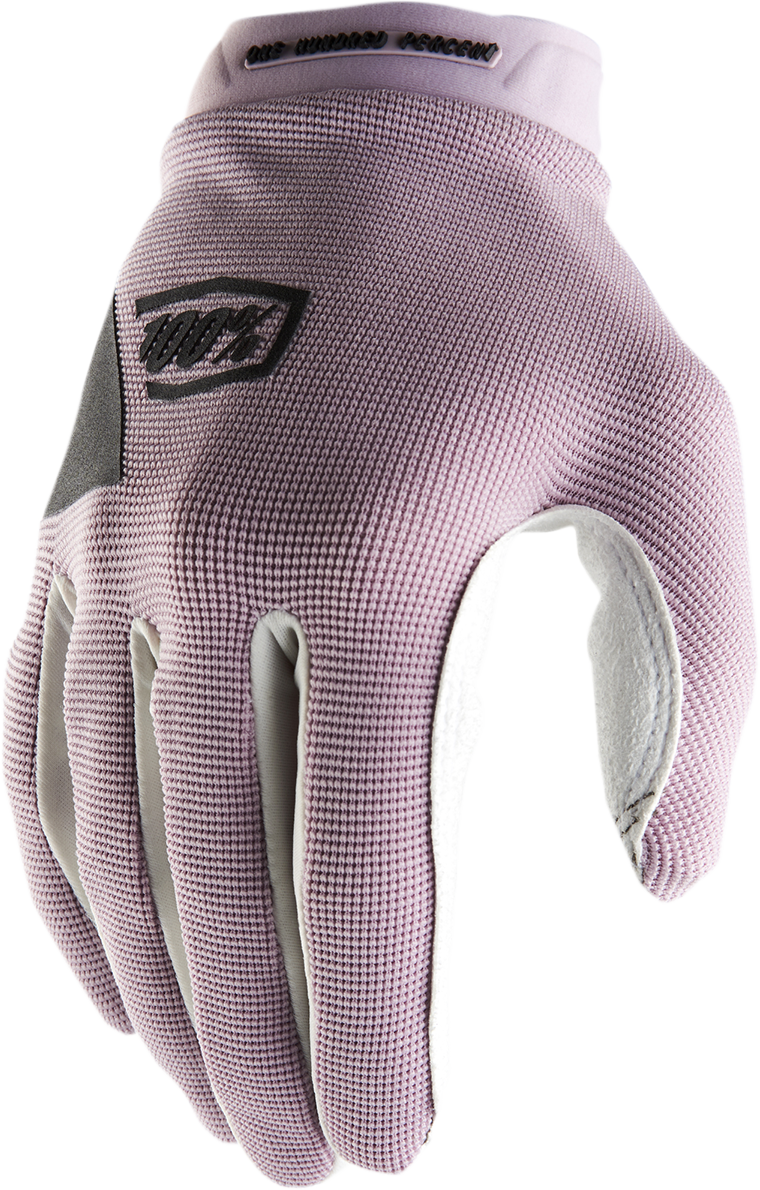 Lavender women's Ridecamp gloves by Bill's Exhausts, large size, soft fabric with detailed stitching and secure fit.