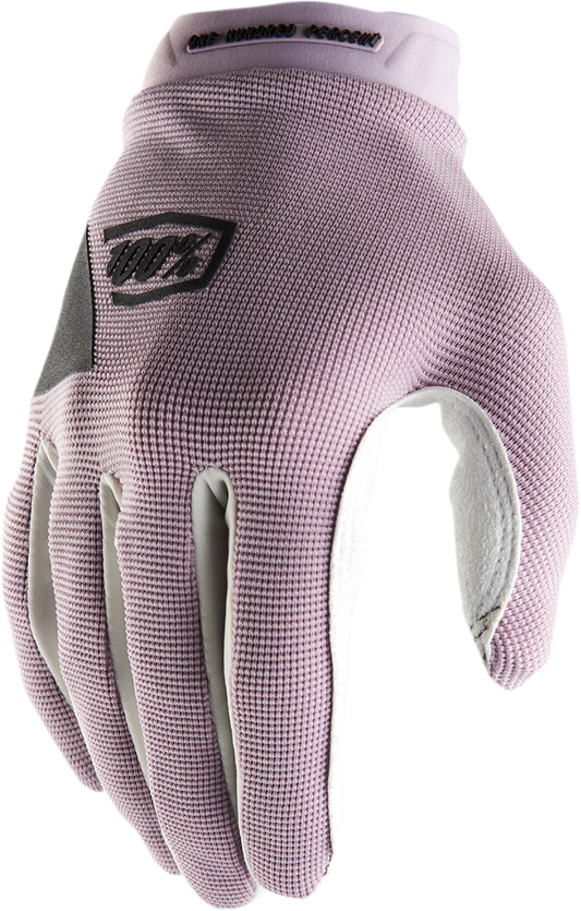 Lavender women's Ridecamp gloves by Bill's Exhausts, large size, soft fabric with detailed stitching and secure fit.