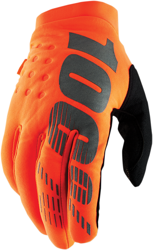 Youth Brisker gloves by Bill's Exhausts in orange and black, small size, featuring durable fabric and secure wrist closure.