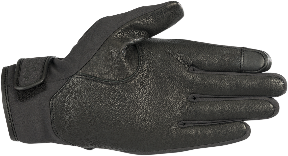Alpinestars C-1 V2 Windstopper® gloves in black, medium size, showing the gloves with textured fabric and adjustable wrist strap.