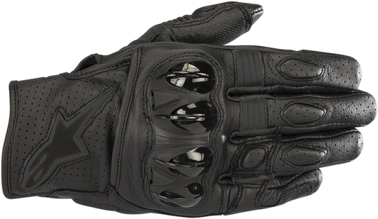 Alpinestars Celer V2 black motorcycle gloves in large size, featuring protective knuckles and adjustable wrist strap.