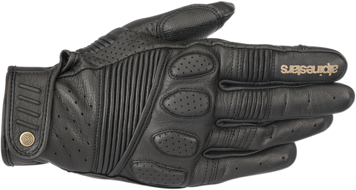 Alpinestars Crazy Eight gloves in black, medium size, designed for motorcycle riding, featuring protective padding and durable materials.