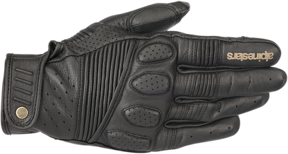Alpinestars Crazy Eight gloves in black, medium size, designed for motorcycle riding, featuring protective padding and durable materials.