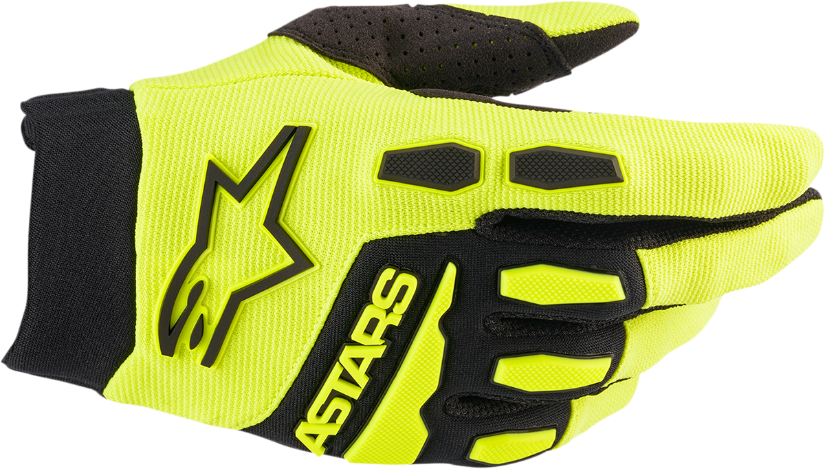Alpinestars Full Bore gloves in fluo yellow and black, small size, featuring durable motorcycle glove design.