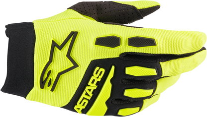 Alpinestars Full Bore gloves in fluo yellow and black, small size, featuring durable motorcycle glove design.