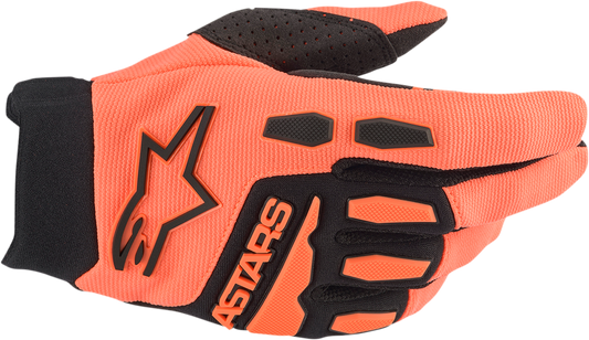 Alpinestars Full Bore gloves in orange and black, large size, with protective knuckles and durable leather construction.