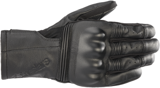 Alpinestars Gareth Leather Gloves in black, 2XL size, featuring durable leather construction and adjustable wrist strap.