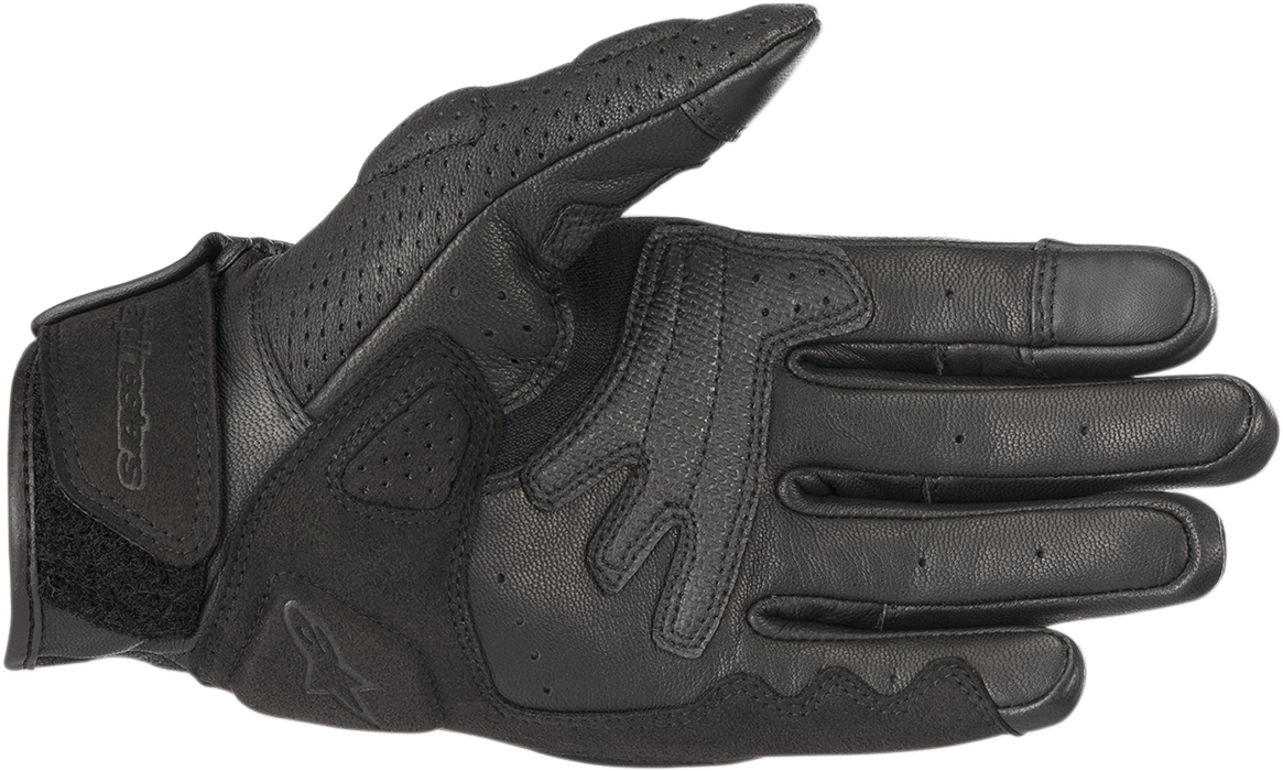 Alpinestars Mustang V2 black motorcycle gloves in large size, featuring protective knuckles and durable leather construction.