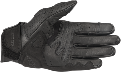 Alpinestars Mustang V2 black motorcycle gloves in large size, featuring protective knuckles and durable leather construction.