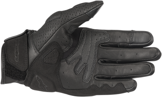 Alpinestars Mustang V2 black motorcycle gloves in XL size, featuring protective knuckles and adjustable wrist straps.