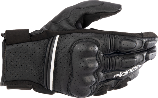 Alpinestars Phenom Air Gloves in black and white, small size, showing breathable leather construction and adjustable wrist closure.