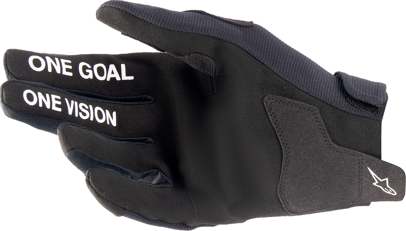 Alpinestars Radar gloves in black and white, small size, showing protective design and textured surface for motorcycle riding.