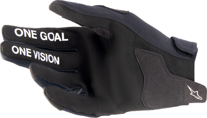 Alpinestars Radar gloves in black and white, small size, showing protective design and textured surface for motorcycle riding.