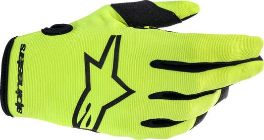 Alpinestars Radar Gloves in Fluo Yellow and Black, 2XL size, with durable design and adjustable wrist strap for motorcycle riding.