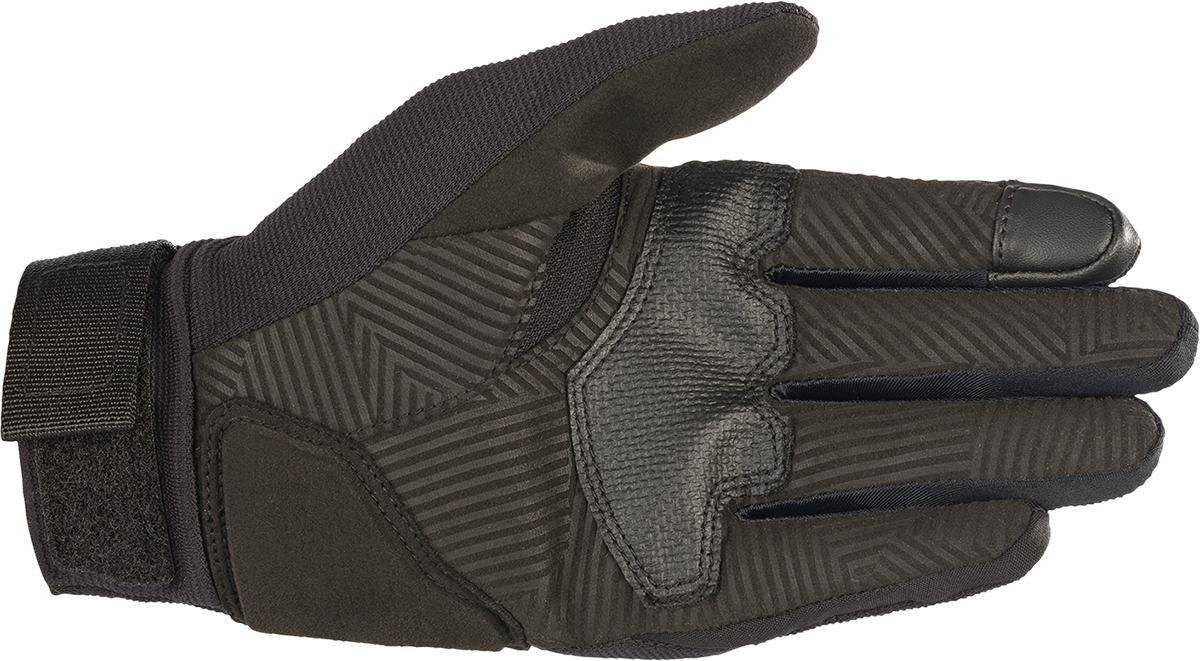 Alpinestars Reef Gloves in black with reflective accents, small size, designed for motorcycle riding or outdoor activities.
