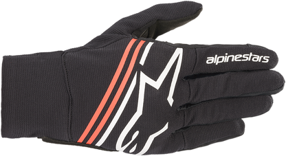Alpinestars Reef Gloves in black, white, and fluo red for small size, featuring durable protective material for motorcycle riding.