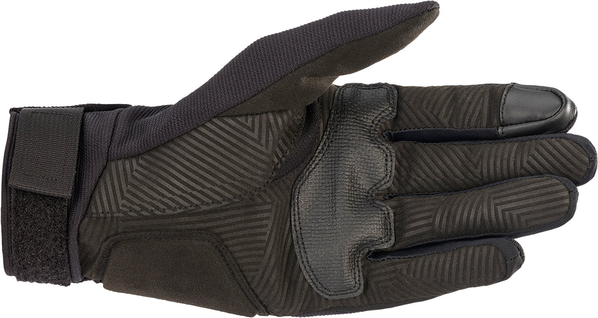 Alpinestars Reef Gloves in black, white, and fluo red, small size, showing textured palm and colorful back design.