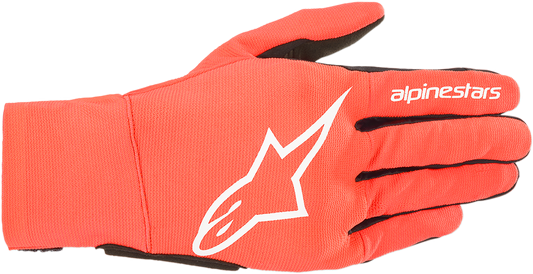 Alpinestars Reef Gloves in Fluo Red, White, and Black, size XL, showing breathable fabric and protective knuckle guards.