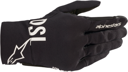 Black Alpinestars Shotaro Gloves in large size, close-up view highlighting the durable leather material and secure wrist closure.