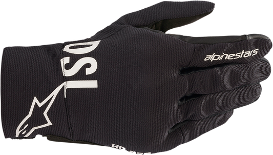 Black Alpinestars Shotaro Gloves in large size, close-up view highlighting the durable leather material and secure wrist closure.