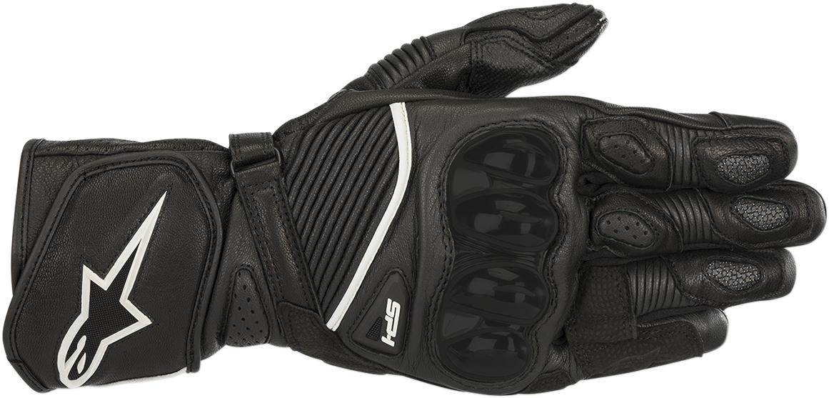 Alpinestars SP-1 V2 Black motorcycle gloves in 3XL, featuring reinforced knuckles and textured palm for enhanced grip and protection.