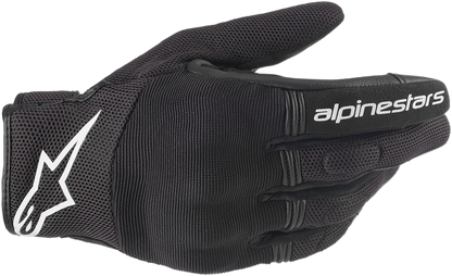 Alpinestars women's copper gloves in black and white, small size, designed for motorcycle or sports use.