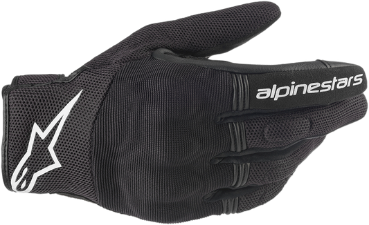 Alpinestars women's copper gloves in black and white, small size, designed for motorcycle or sports use.