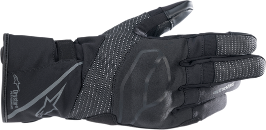 Alpinestars Women Stella Andes V3 Drystar gloves in black and anthracite, small size, with textured grip and adjustable wrist strap.