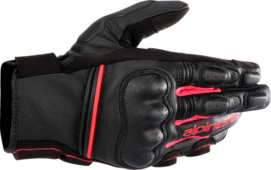 Alpinestars Women Stella Phenom Gloves in black and diva pink, large size, showcasing the stylish motorcycle gloves with protective design.