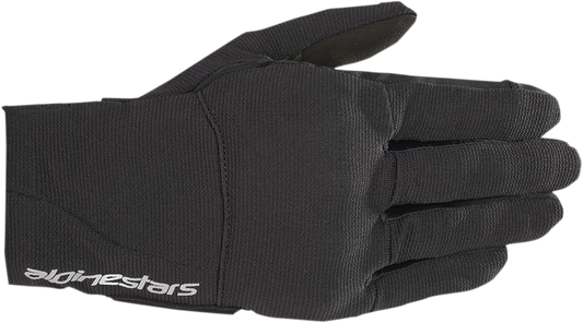 Alpinestars Women Stella Reef Gloves in black with reflective accents, small size, designed for motorcycling or outdoor activities.