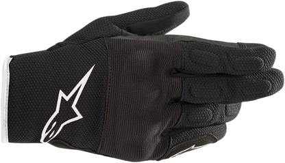 Alpinestars Women Stella S-Max Drystar gloves in black and white, XS size, showing the gloves with textured palms and branding.