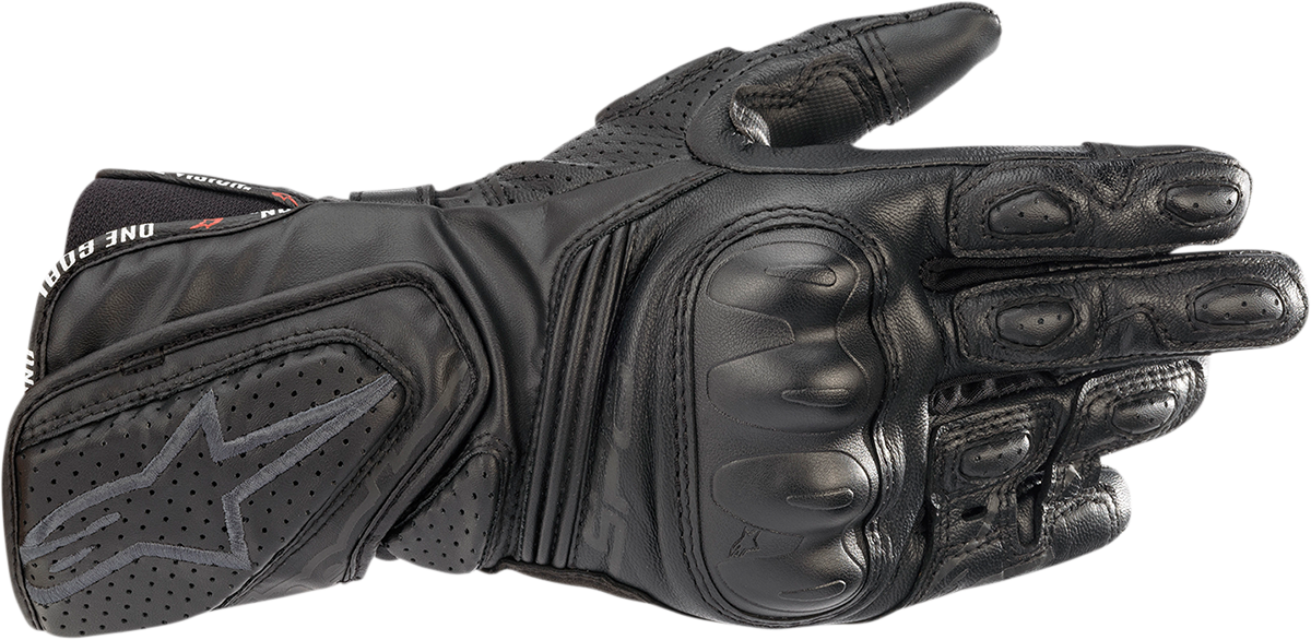 Black Alpinestars Women Stella SP-8 V3 motorcycle gloves in medium size with protective features and adjustable wrist straps.