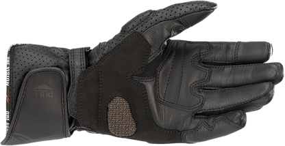 Alpinestars Women Stella SP-8 V3 motorcycle gloves in black, medium size, featuring protective knuckles and adjustable wrist straps.