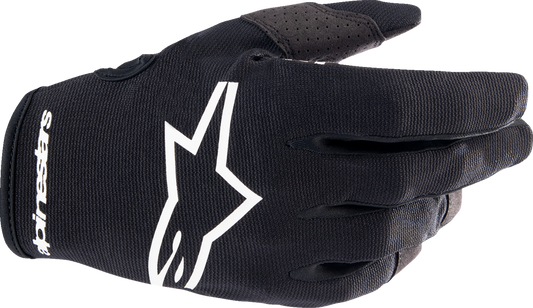 Alpinestars Youth Radar Gloves in black, XS size, showing protective knuckles and breathable fabric for motorcycle riding.
