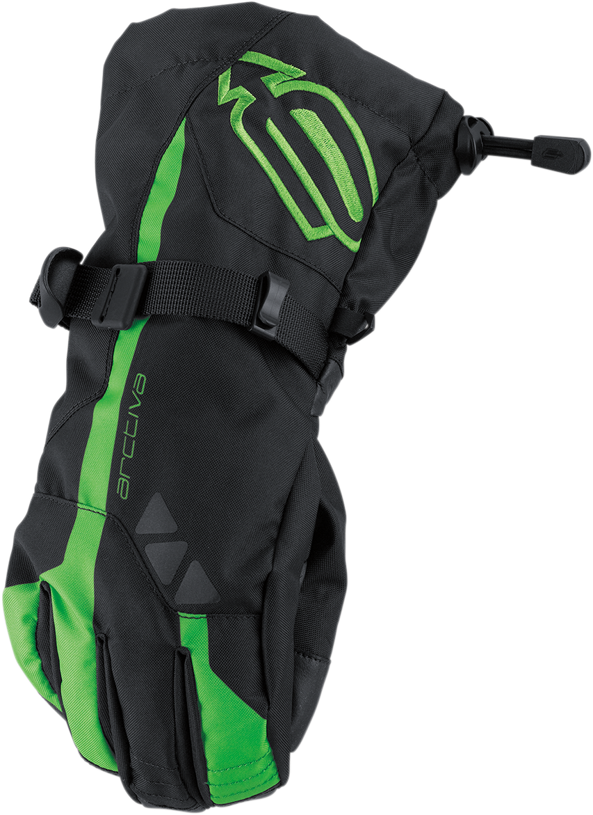 Bill's Exhausts ARCTIVA Pivot Gloves in black and green, small size, showing detailed image of durable motorcycle gloves.
