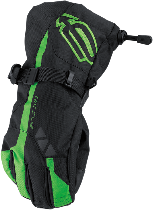 Bill's Exhausts ARCTIVA Pivot Gloves in black and green, small size, showing detailed image of durable motorcycle gloves.