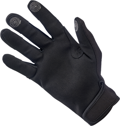 Biltwell Anza Gloves in black, large size, casual leather gloves with reinforced palms and adjustable wrist strap.