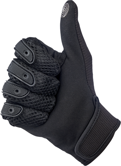 Black Biltwell Anza Gloves in large size, designed for motorcycle riders, featuring durable material and a snug fit.