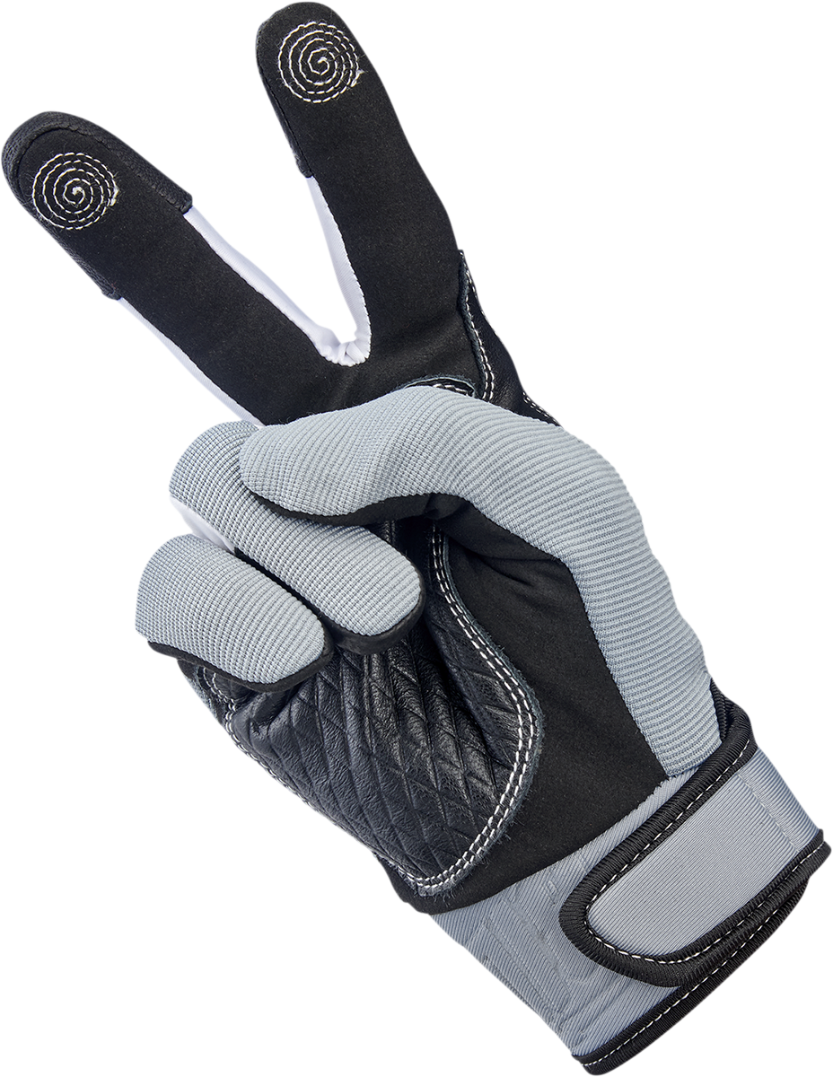Gray Biltwell Baja Gloves in 2XL size from Bill's Exhausts, featuring durable protective design and comfortable fit.